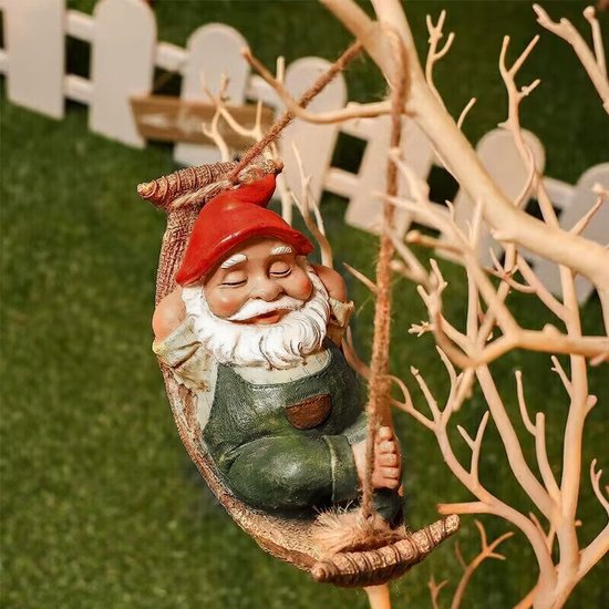 Hangende tuinkabouter - Oude man in hangmat - Tuindecoratie