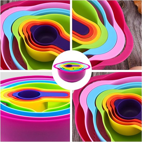 8-delige-Multifunctionele groentewasmand poederzeef -Afdruipmand-Meng en Maatkommen-stapelbaar-Beslagkommen