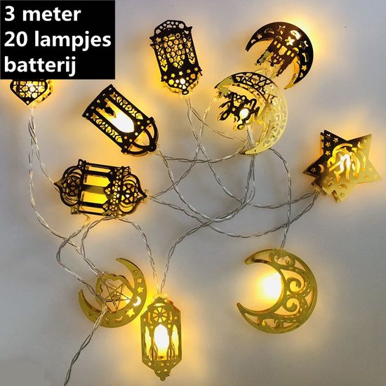 Xtraworks - Eid Mubarak-islamitische thema decoratieve LED-verlichting Ramadan combinatie - 20 lampjes - werkt op batterij - 3m