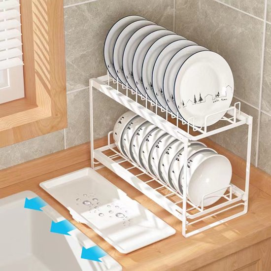 Multifunctioneel Metalen Afdruiprek met witte opvangbak-Kast Organizers-afwasrek-wit