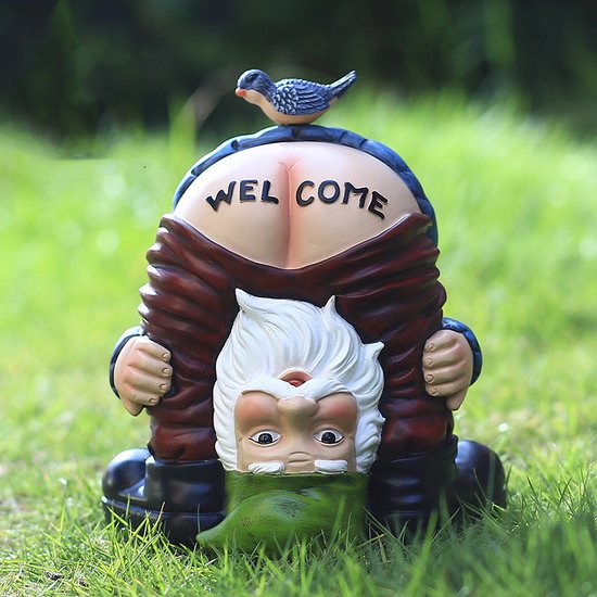 Grappige tuinkabouter met blote billen-Welcome -tuindecoratie