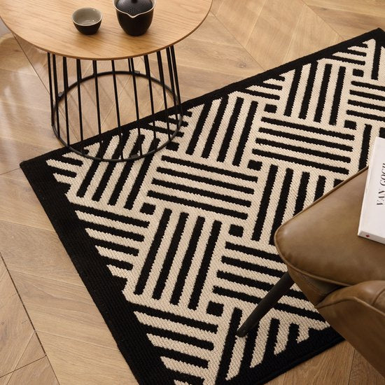 Antislip Deurmat - Geometrisch Patroon met Diagonale Lijnen - Absorberend en Wasbaar - Ideaal voor Binnen 60X90CM-zwart