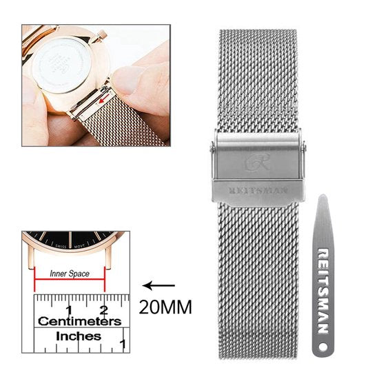 20mm Universele mesh Strap silver/silver - Quick Release - Past op Alle Merken met 20mm Aanzetmaat
