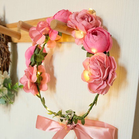 LED Bloemenkrans Hoofdband met 20 Warmwitte Lampen - Roze