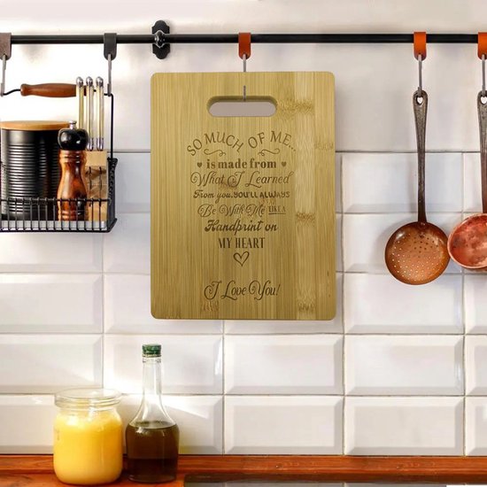 Bamboe Snij- & Serveerplank ‘Handprint on My Heart’ - Borrelplank-Een Uniek Cadeau voor Elke Gelegenheid-28*22cm