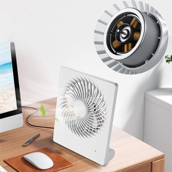 Stijlvolle en handige oplaadbare miniventilator - 3 instelbare snelheden-USB opladerbaar-wit -152x42x185mm