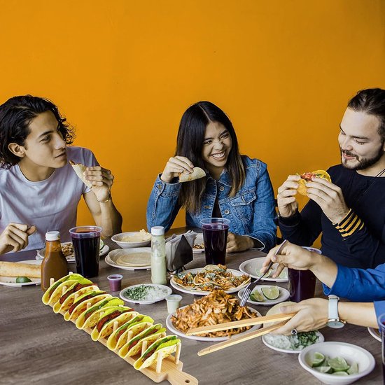 Luxe Bamboe Tacohouder met tang –Geschikt voor 8 Taco's- Voor een Stijlvolle Taco Presentatie