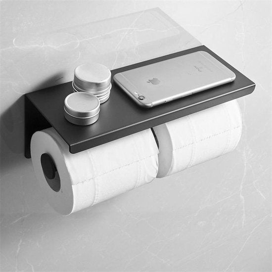 Dubbele toiletrolhouder met RVS plank 260x100x100 mm zwart