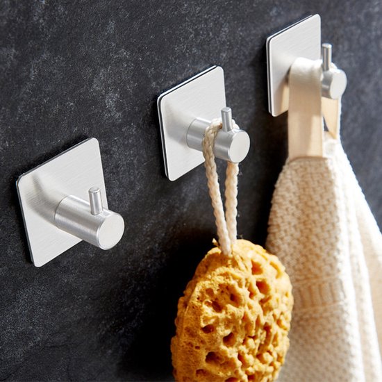 Unikorf 8 stuks RVS Zelfklevende Haken 4,5x3cm Zilver