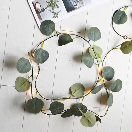 led lichtstring/lichtsnoer eucalyptusbladeren wijnstok licht 2 meter 20 lampjes