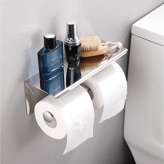 TDR-Dubbele toiletrol houder - met geïntegreerd Roestvrijstalen plankje / planchet 260 * 100 * 100 mm-zilver