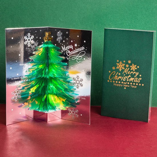 2x 3D Kerstboom Pop-up Kaart - Magische Groet Groen
