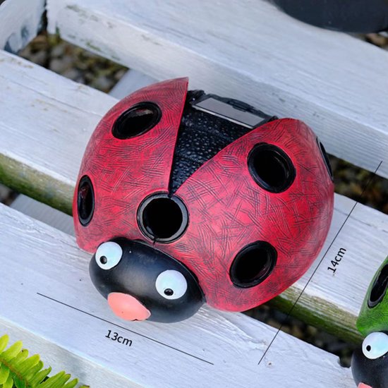 Zonne-ornament Rood Verlicht Lieveheersbeestje - Tuin Decoratie - Duurzaam - Sfeervol - Weerbestendig