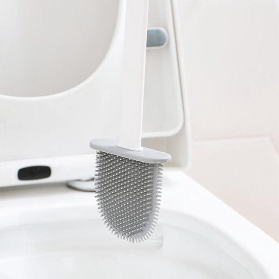 2x Antibacteriële Siliconen WC-borstel Set met Houder - Grij