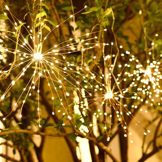 led-vuurwerk lichtslinger-werkt op zonne-energie -200LED lichtjes- warm wit licht