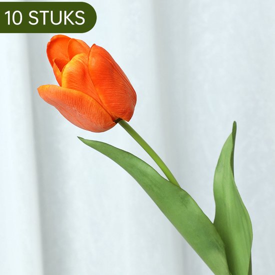 10stuks Prachtige kunst tulp-Realistische Uitstraling - Duurzaam en Onderhoudsvriendelijk-oranje en rood