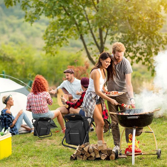 3-in-1 Visstoel met Koeltas - Verstelbare Vouwkruk Zwart