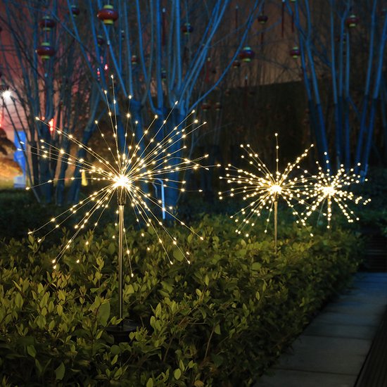 2 stuks solar vuurwerklampen met 120LED lichtjes -Tuinverlichting- IP65- 8 Modi-warm wit licht