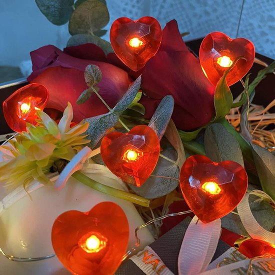 Valentijnsdag decoratie -Rood Hart Liefde Licht Snoer- Fairy Lights-2 Meter 20 Lichten met Afstandsbediening