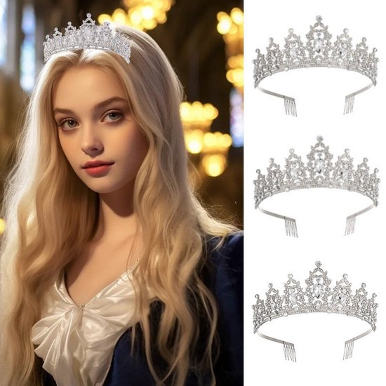 Elegante Zilver-Witte Kroon met 3A Waterdiamanten – Voor Verjaardagen, Huwelijksfeesten en Gala's