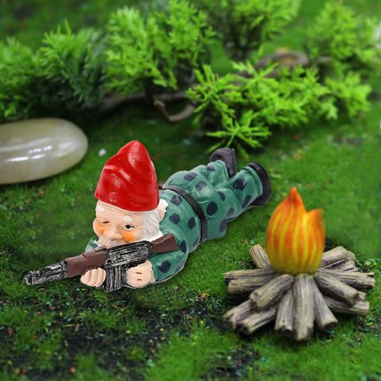 3delige Set Gedetailleerde Militaire Gevechtstuinkabouters in Diverse Poses - Decoratief Beeldje