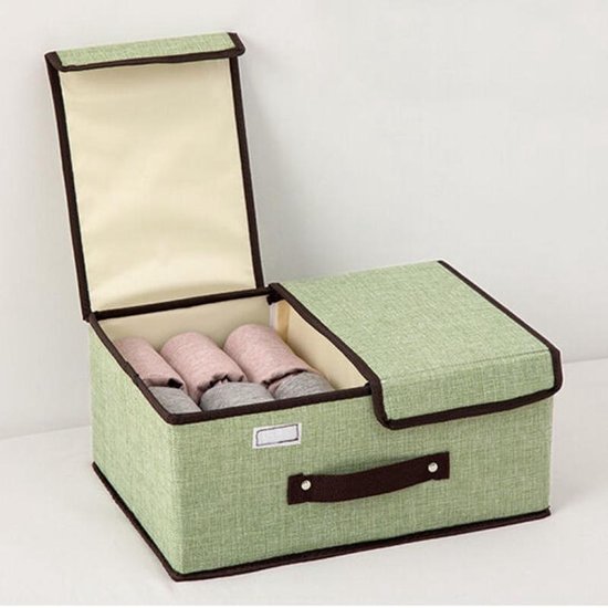 2 Opvouwbare Opbergboxen - 2 Vakken - Lichtgroen 50x30x25cm