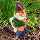 Grappige Kabouter Tuinornamenten-Kabouter op het Toilet met Mobiele Telefoon 5*7*12,5cm