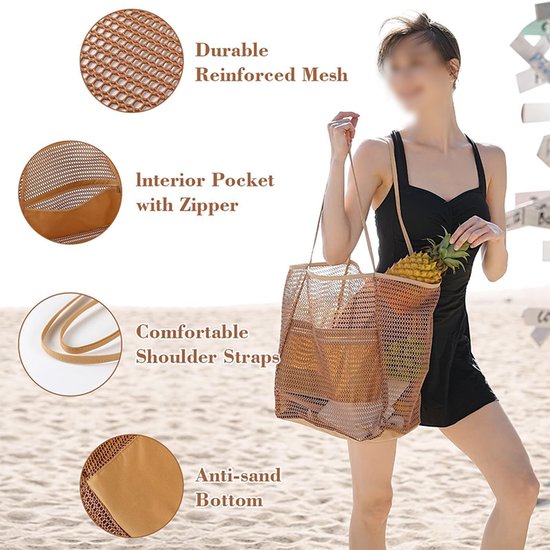Strandtas Mesh Net Handtas Dames Schoudertas Bruin