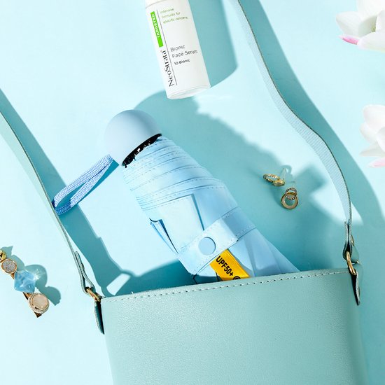 TDR--Opvouwbare Paraplu -Windproof-Zonbescherming Anti-Uv UPF50 + met gratis Reisetui-hemelsblauw