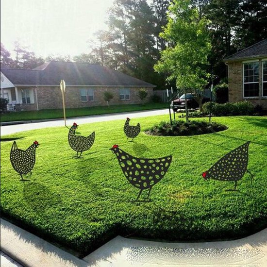 TDR - 5 delige decoratieve acryl kip silhouetten voor tuin