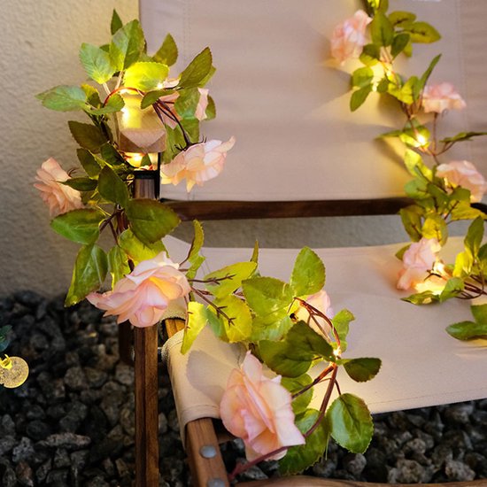 Xtraworks - Led lampjes slinger - Rozen - Bloemen - 2 meter - 20 lichtjes - Roze rozen - Warm licht - Bruiloft - Batterij