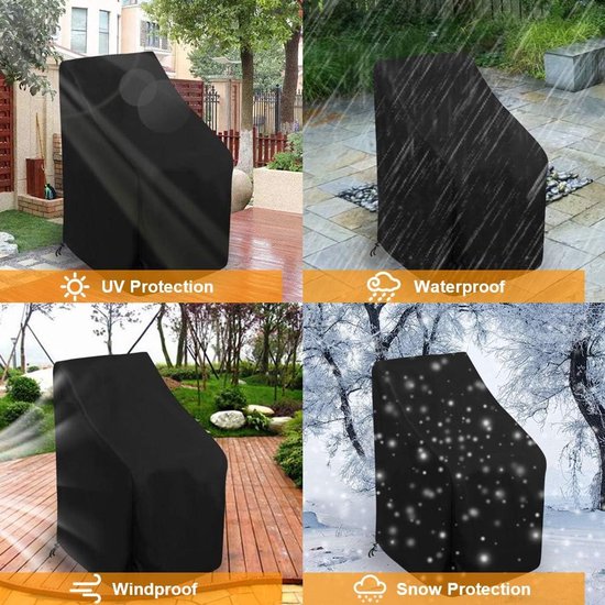 TDR - Waterdichte Stoelhoes - Tuinstoel hoes - Voor buiten  in de tuin, balkon of terras -  Regen- En Sneeuwbeschermingshoes - 64 x 64 x 120/70 CM - Zwart
