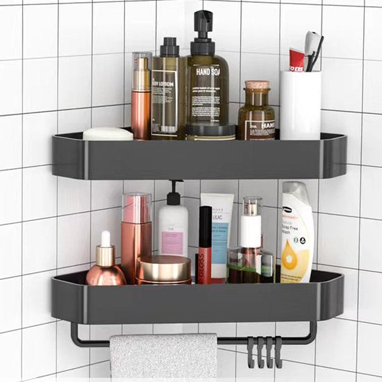 Driehoekig Badkamerrek 2 Lagen met 4 Haakjes - Zwart