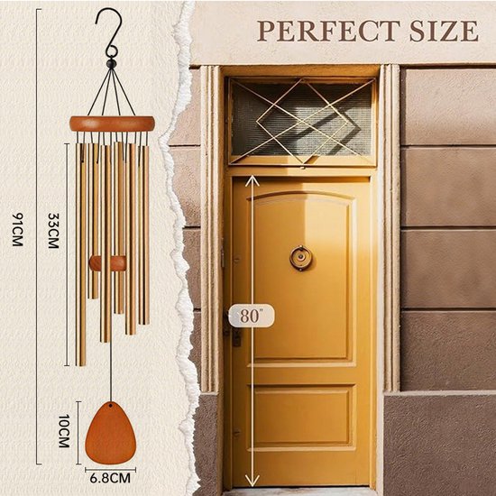 Waterdichte aluminium windgong voor buiten, goudkleurig, 65