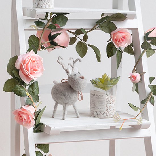 2 Stuks Klimop Slinger met grote rozen kunstbloem -2 meter lang-decoratieve slinger-Bloemenkrans- roze
