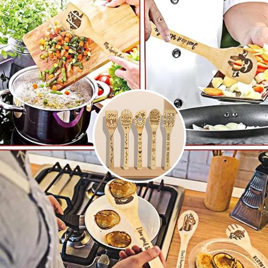 5-Delige Bamboe Kookgerei Set – Krasvrij & Hittebestendig