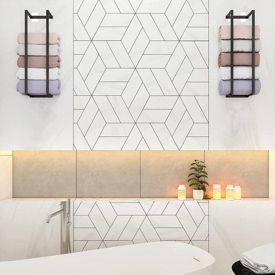 Metalen Handdoekhouder voor in de Badkamer - Combineer Stijl en Functionaliteit- met 4haakjes -zwart