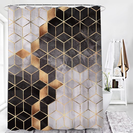 Waterdicht douchegordijn met marmerpatroon - Luxe uitstraling, Uitstekende waterbestendigheid, Eenvoudig te installeren 180*200CM-bruin/goud