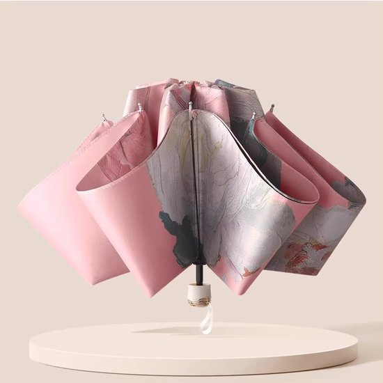 TDR-Opvouwbaar bloem paraplu - Zonbescherming Anti-Uv UPF50 + -Windproof- Stevig paraplu met diameter van 97 cm-roze