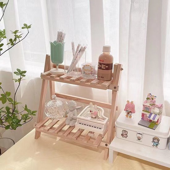 opvouwbare Houten Bureau Organiser - Bureau opbergrek van hout-2 opberglagen- 35x17x35 CM