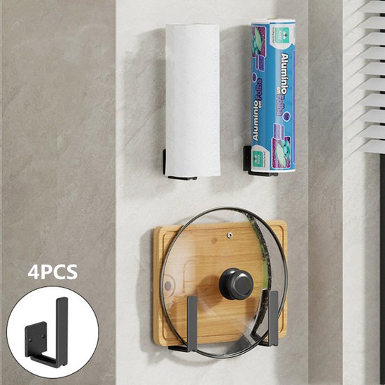 4x Multifunctionele Koolstofstalen Dekselhouder - Zwart