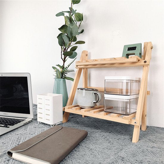 opvouwbare Houten Bureau Organiser - Bureau opbergrek van hout-2 opberglagen- 35x17x35 CM