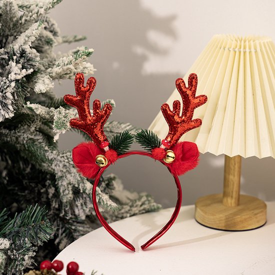 2-delige Rendiergewei Haarband – Glitter Rood & Goud