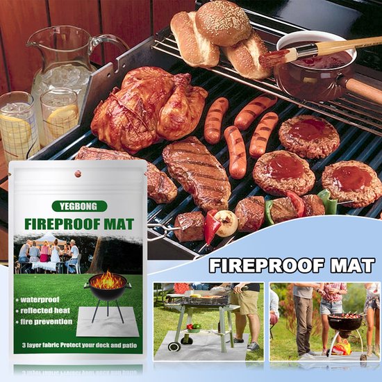 Barbecue vloermat van 100x 150cm Ideale mat voor onder de barbecue - Beschermt je terrastegels of gazon tegen hete kolen en vetvlekken - Grijs