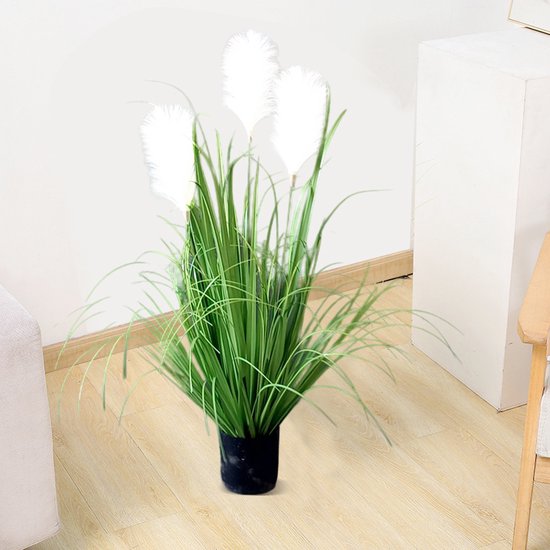 Realistische Kunstplant Pampasgras - Witkleuren - Onderhoudsvrij en Duurzaam - 90 cm Hoog