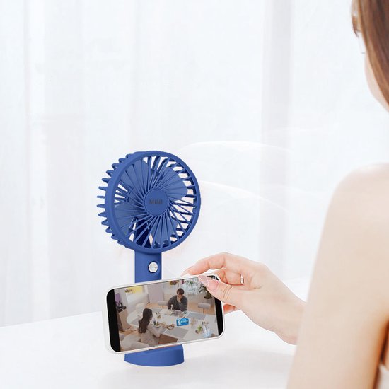 Draagbare Ventilator - oplaadbaar met USB - kan mobiel op voet plaatsen - perfect voor op op reis, buiten met warm weer - Diepzee Blauw