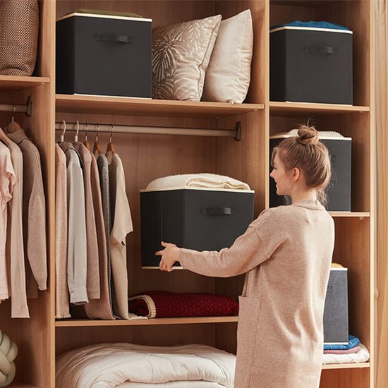 6 stuks Opbergdoos voor Kleding en Speelgoed- Duurzaam non-woven materiaal - Opvouwbaar ontwerp - Multifunctioneel en veelzijdig-33*33*33CM- zwart