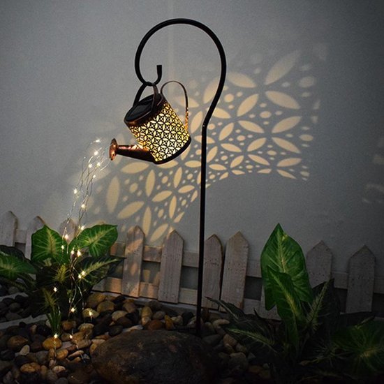 Decoratieve Hanglamp Gieter met Vonkelend Water Effect - Zonne-energie, LED, 8 uur Gebruik na Opladen - Afmetingen: 15x82x19 cm, Metaal, Koperkleur