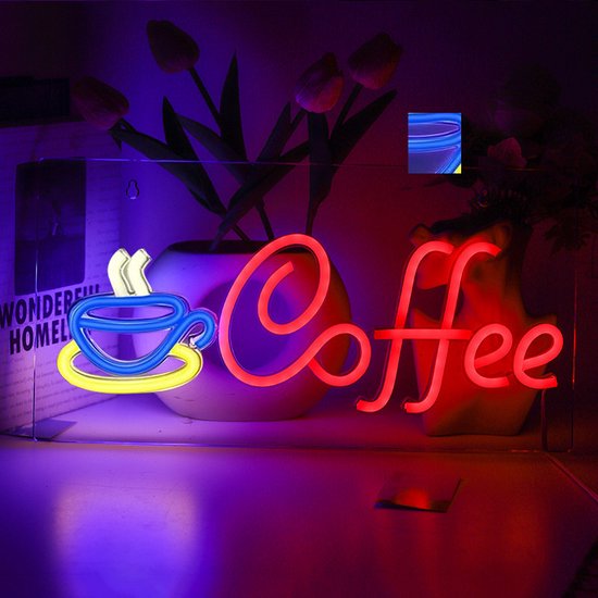 Opvallende "Coffee" Neon LED Lamp-Neon Wandlamp -Perfecte Decoratie voor Koffieliefhebbers(Incl. Adapter & Ophanghaakjes)-42x22cm