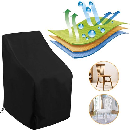 TDR - Waterdichte Stoelhoes - Tuinstoel hoes - Voor buiten  in de tuin, balkon of terras -  Regen- En Sneeuwbeschermingshoes - 64 x 64 x 120/70 CM - Zwart